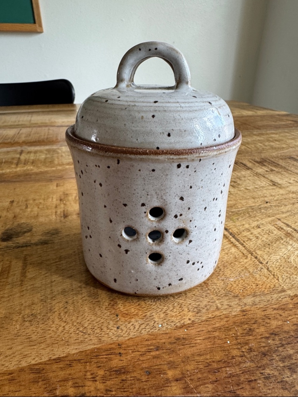 Handmade Speckled Stoneware Lidded Jar in Cream